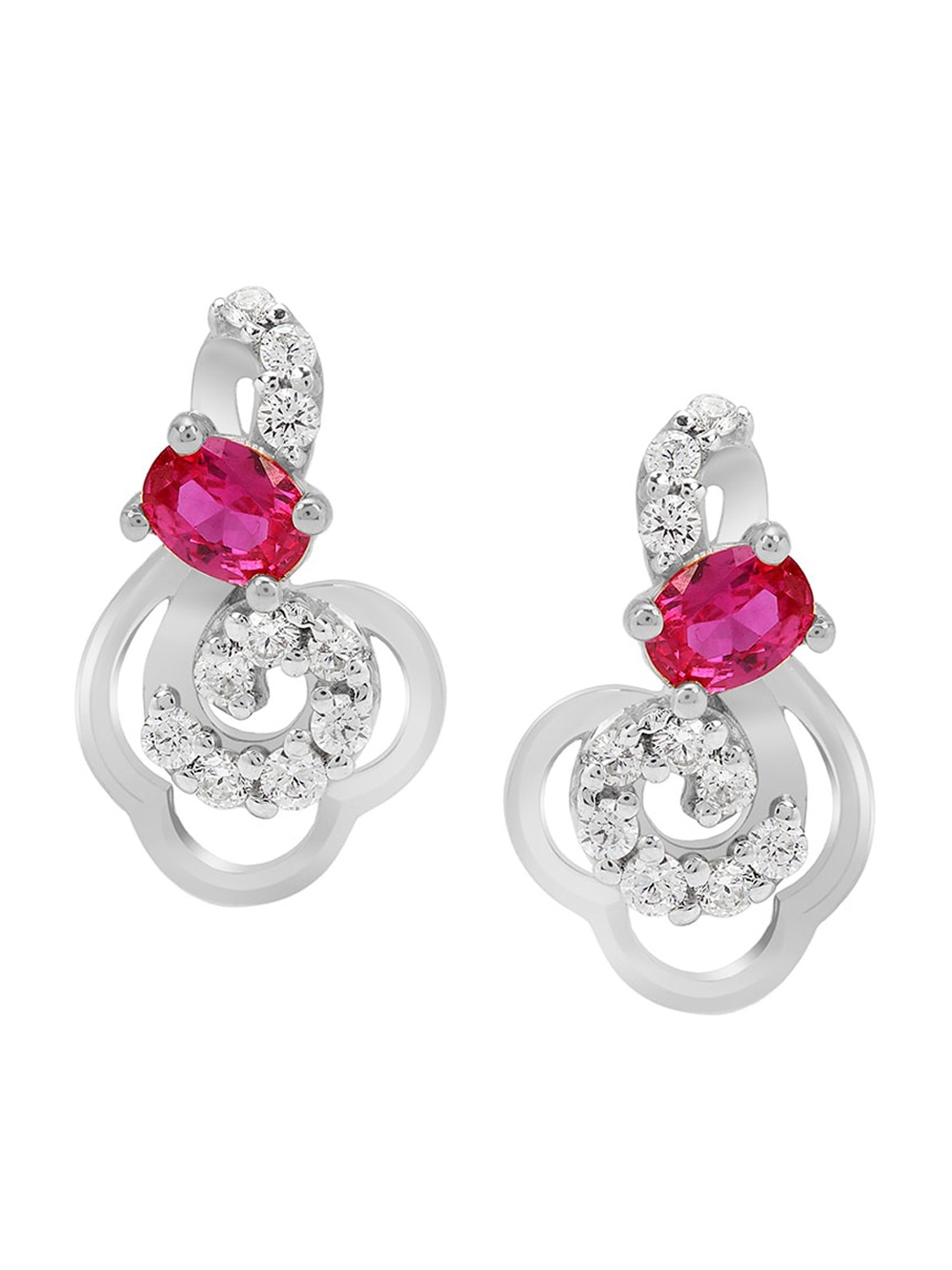

LA SOULA 925 Sterling Silver With Pink Stone Classic Stud Earrings