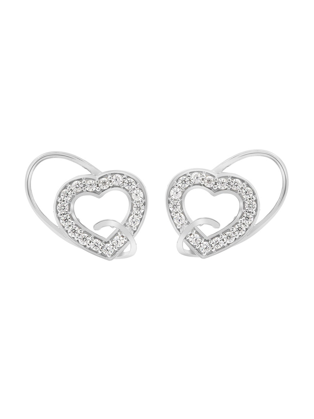 

LA SOULA Rhodium-Plated 925 Sterling Silver & White Heart Shaped Studs