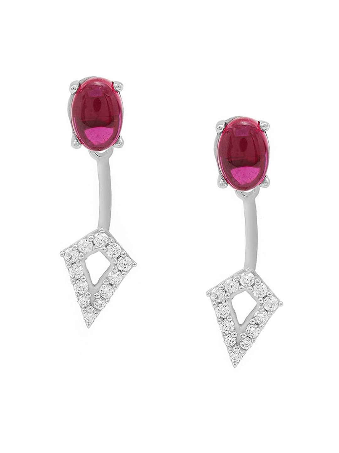 

LA SOULA Red Sterling Silver Faux Ruby Studded Classic Drop Earrings