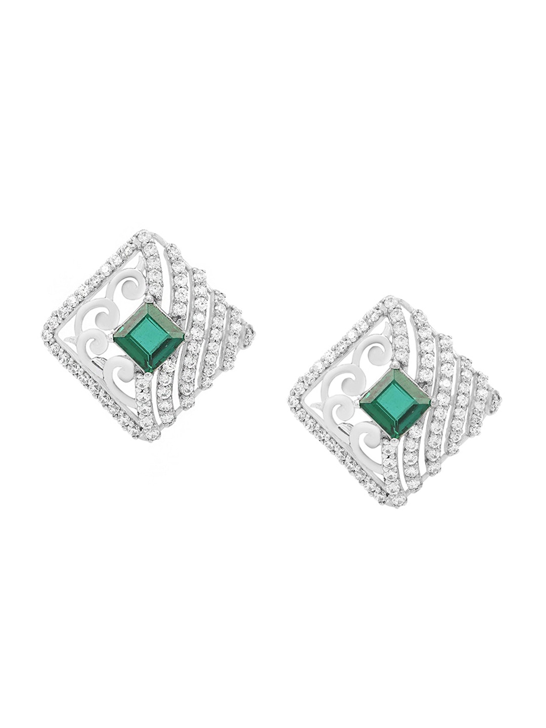 

LA SOULA Rhodium-Plated 925 Sterling Silver & Green Square Studs