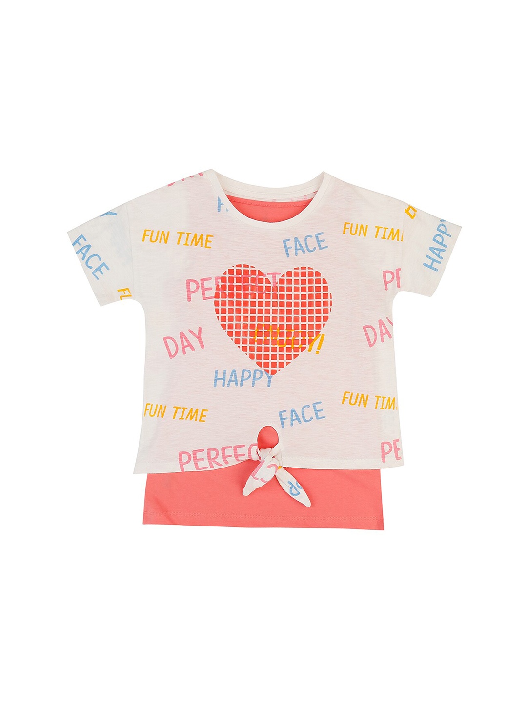 

Pantaloons Junior Girls White Pink Typography Printed Pure Cotton T-shirt