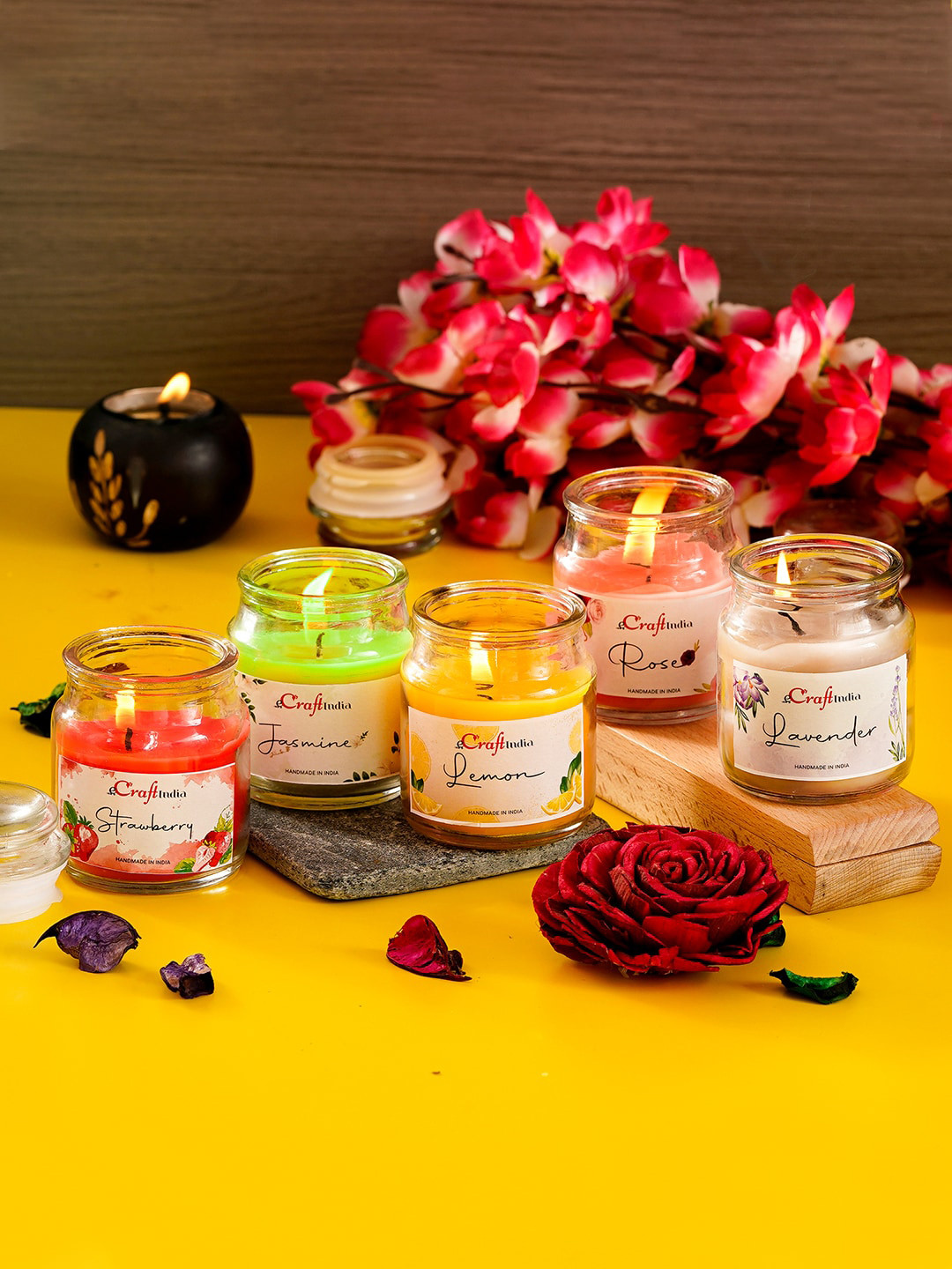 

eCraftIndia Set Of 5 Scented Jar Candle, Multi