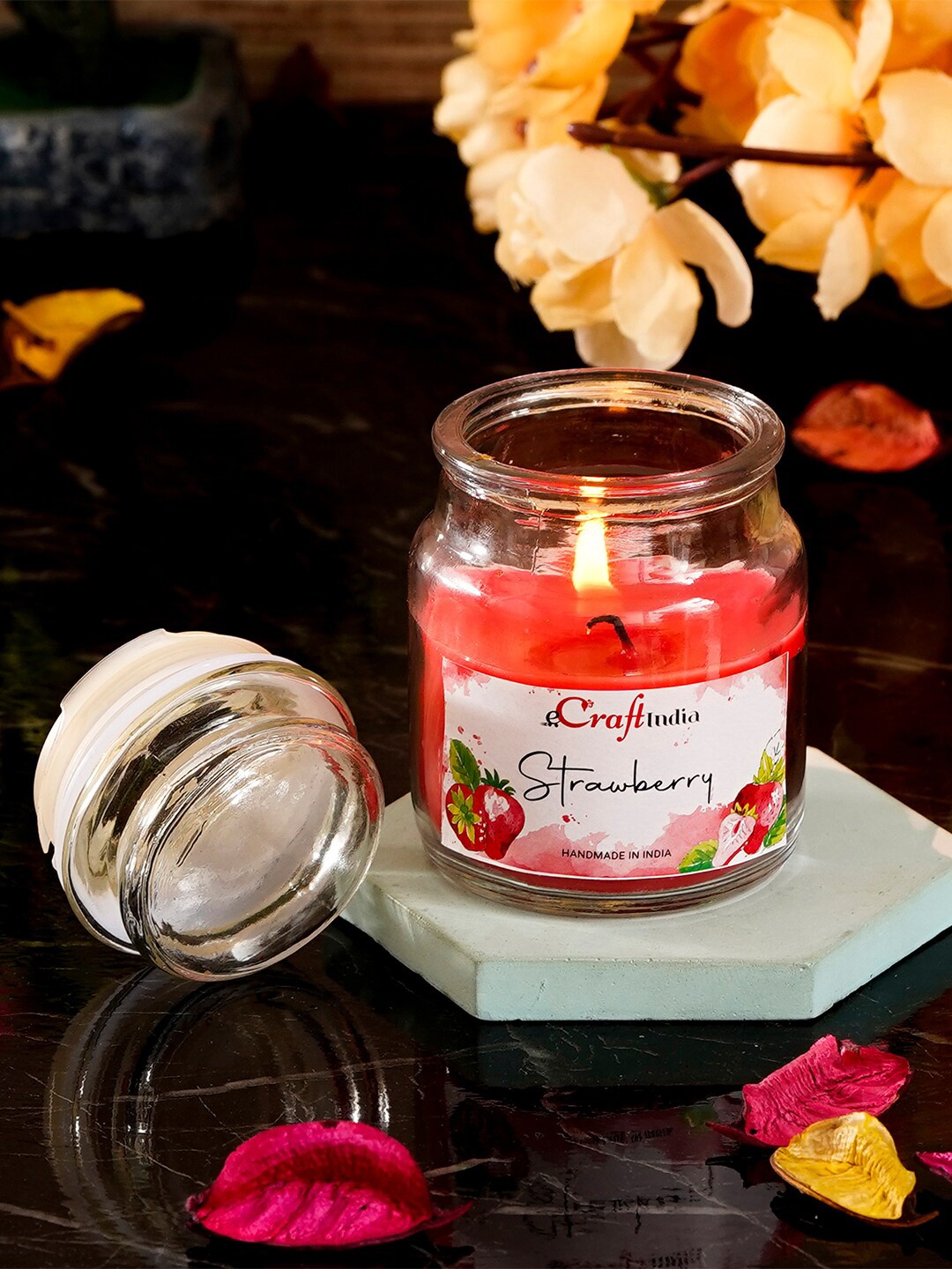 

eCraftIndia Red & Transparent Strawberry Fragrance Wax Candle