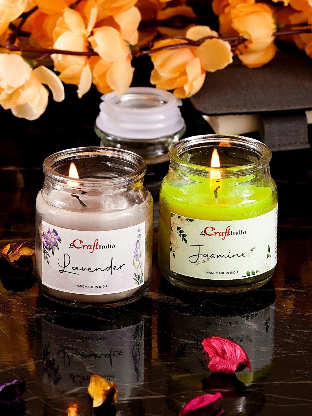 

<p>eCraftIndia Set Of 2 Scented Jar Candles, Green