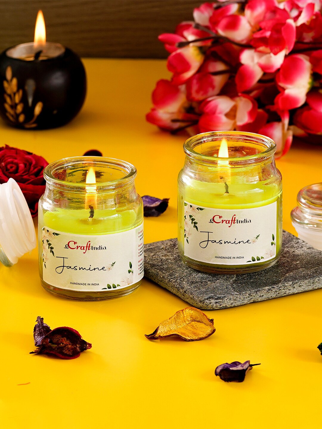 

eCraftIndia Set of 2 Jasmine Scented Jar Candle, Green