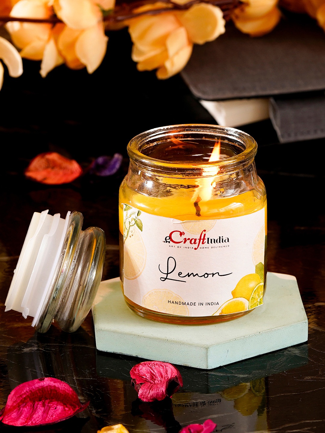 

eCraftIndia Yellow Lemon Scented Jar Candle