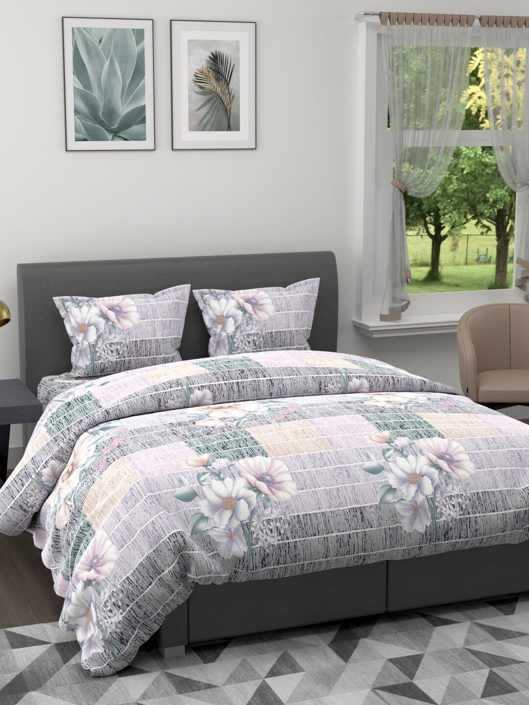 

BIANCA Floral Microfiber AC Room 150 GSM Double Bed Comforter & Bedsheet, White