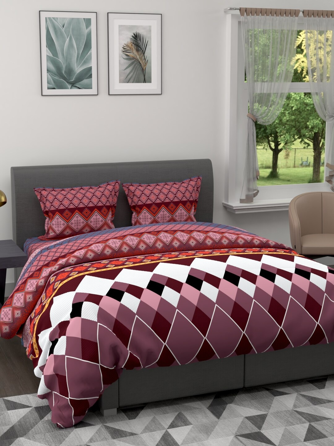 

BIANCA Pink & White AC Room 150 GSM Double Bed Comforter Bedsheet & Pillow Covers