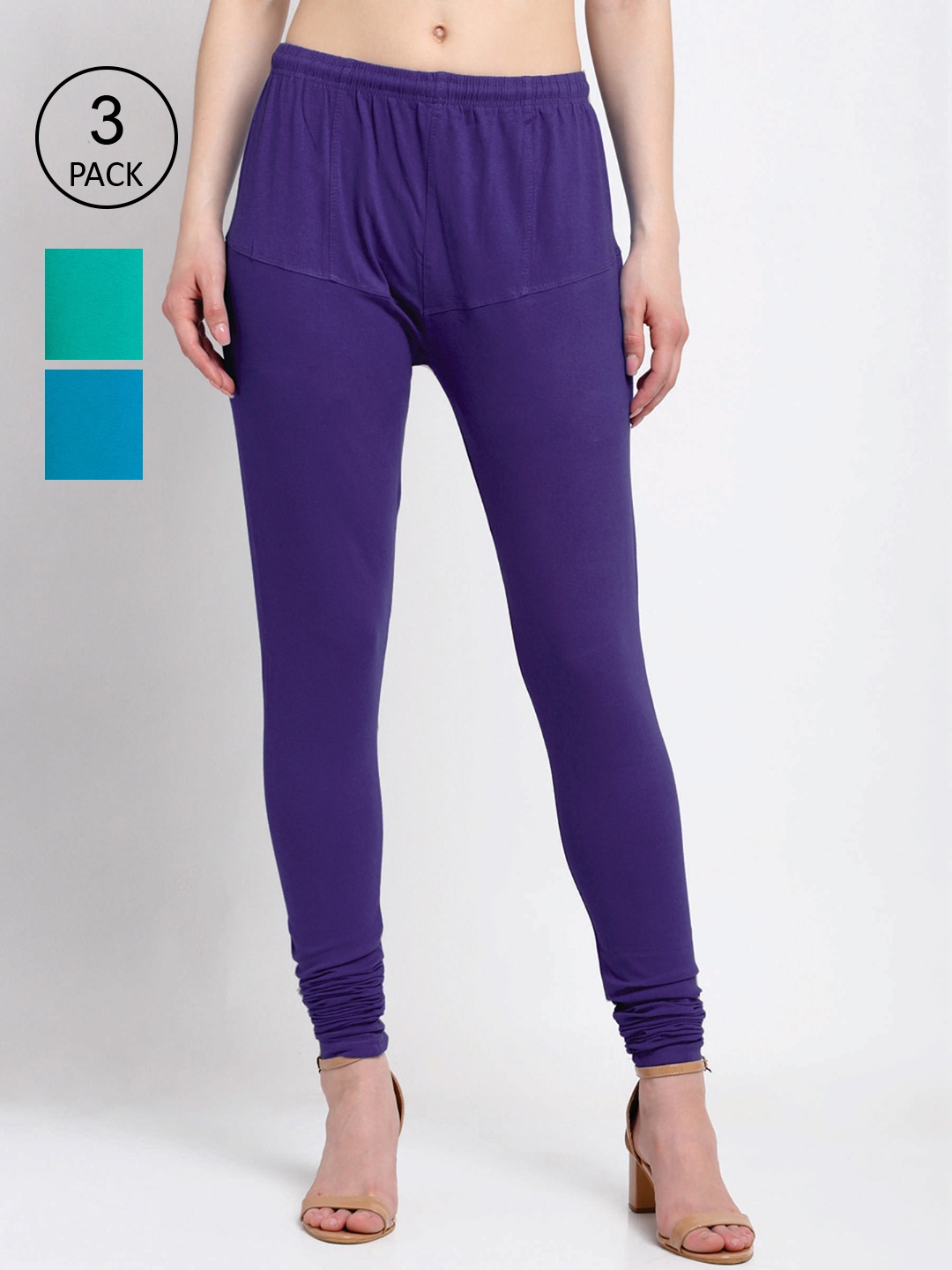 

KLOTTHE Women Pack Of 3 Solid Churidar Leggings, Violet