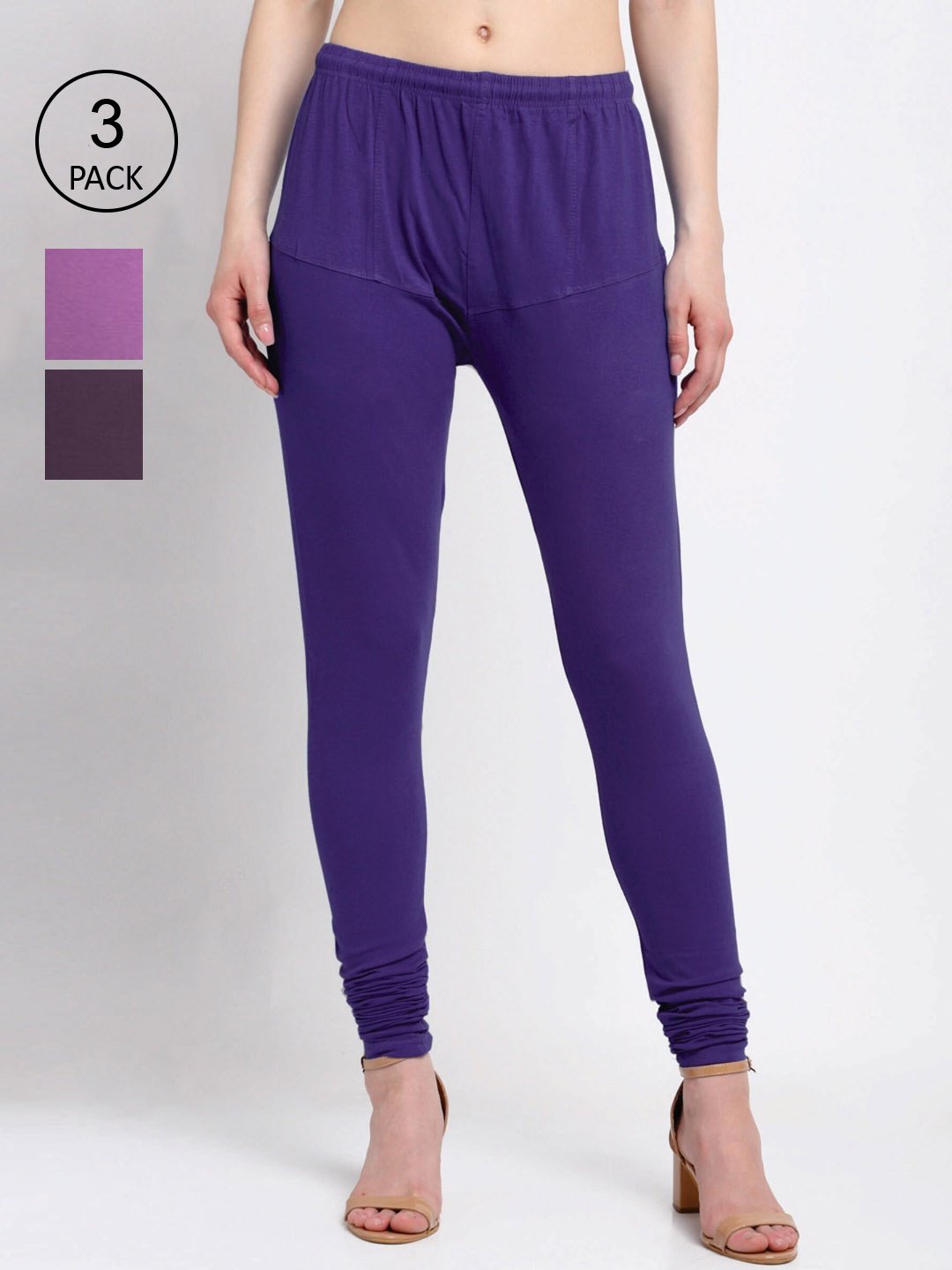 

KLOTTHE Women Pack Of 3 Solid Churidar Leggings, Violet