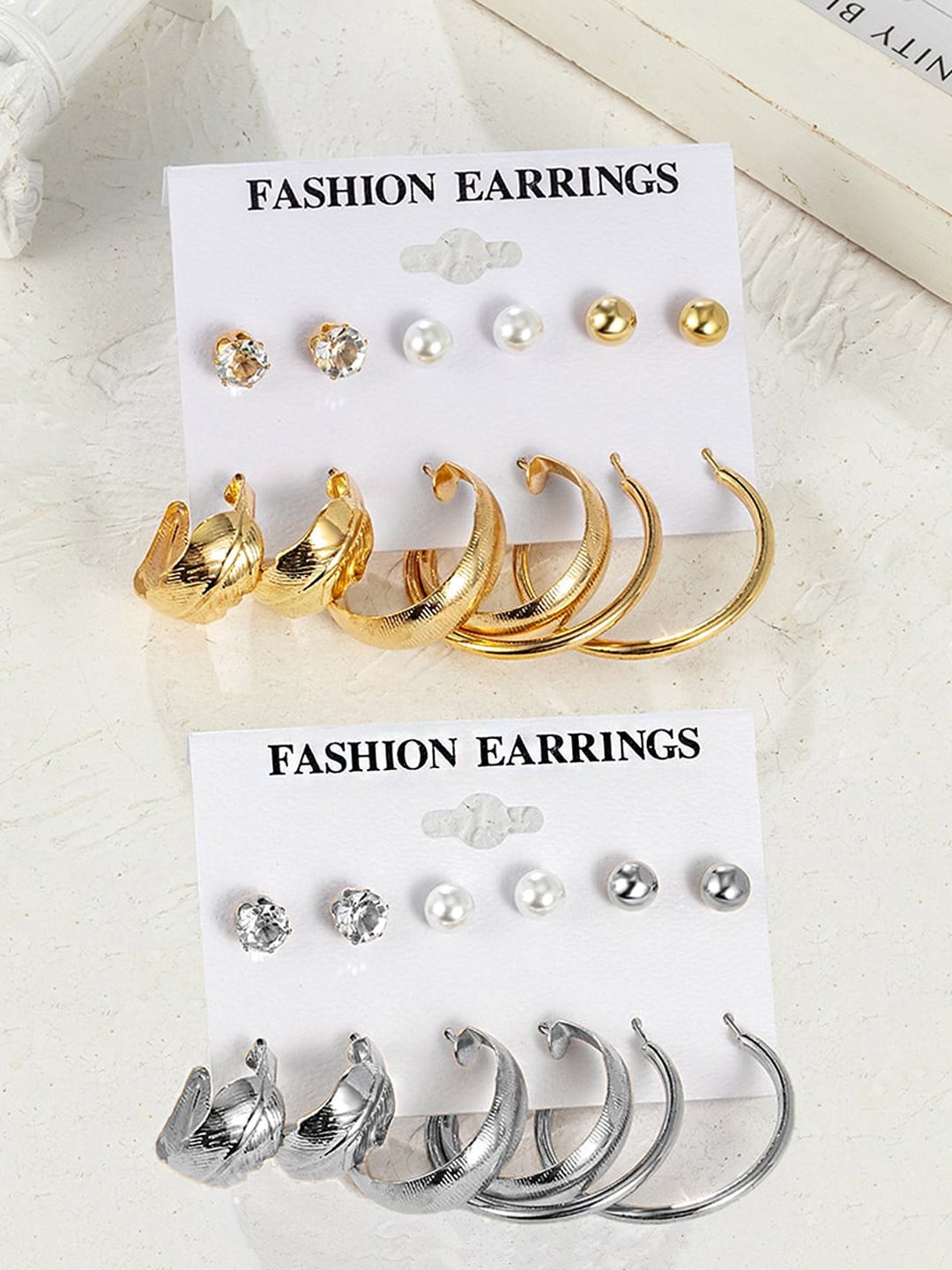 

Yellow Chimes Set of 2 Silver & Gold Toned Contemporary Studs Earrings