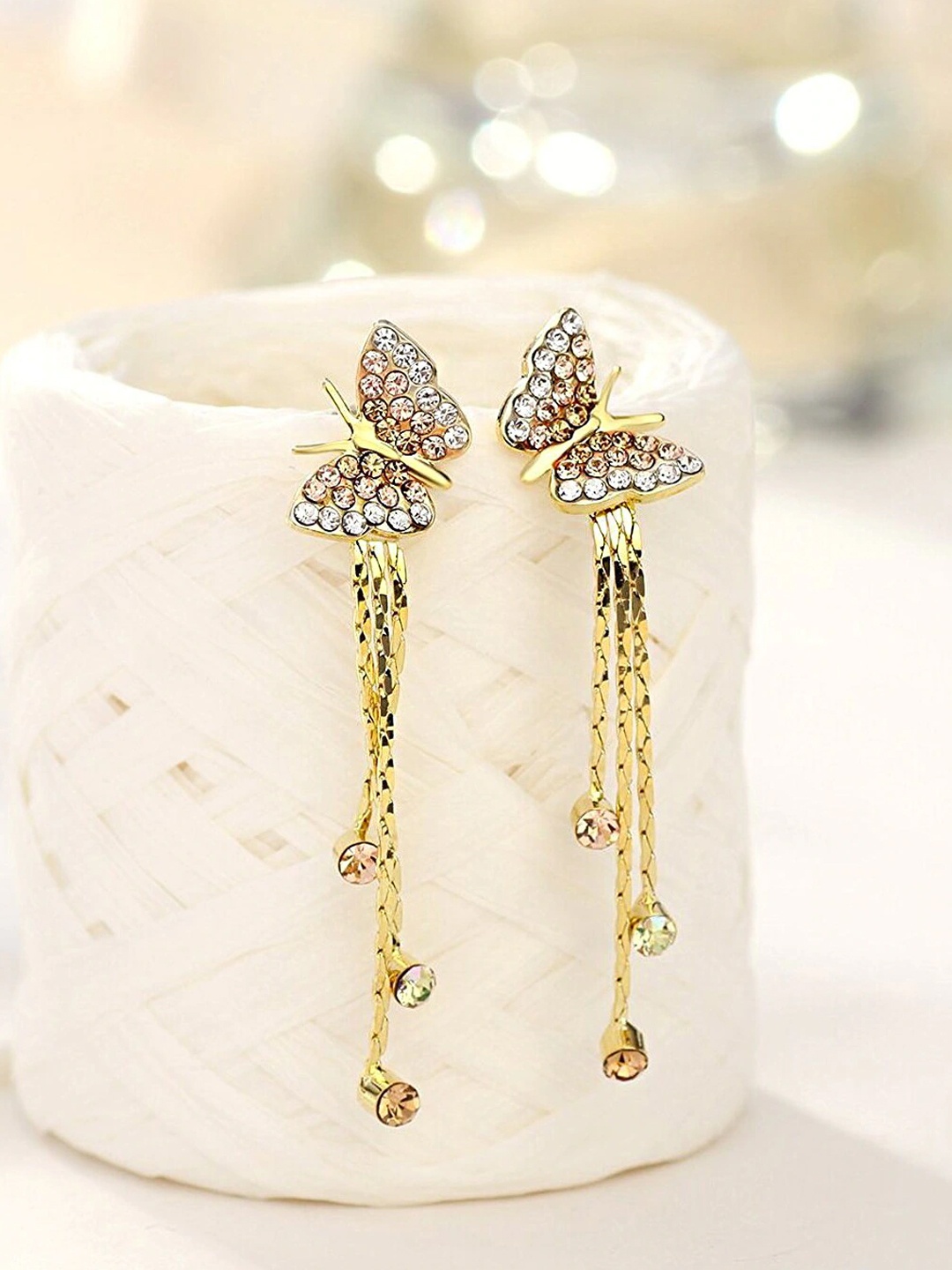

Yellow Chimes Gold-Plated & White Quirky Drop Earrings
