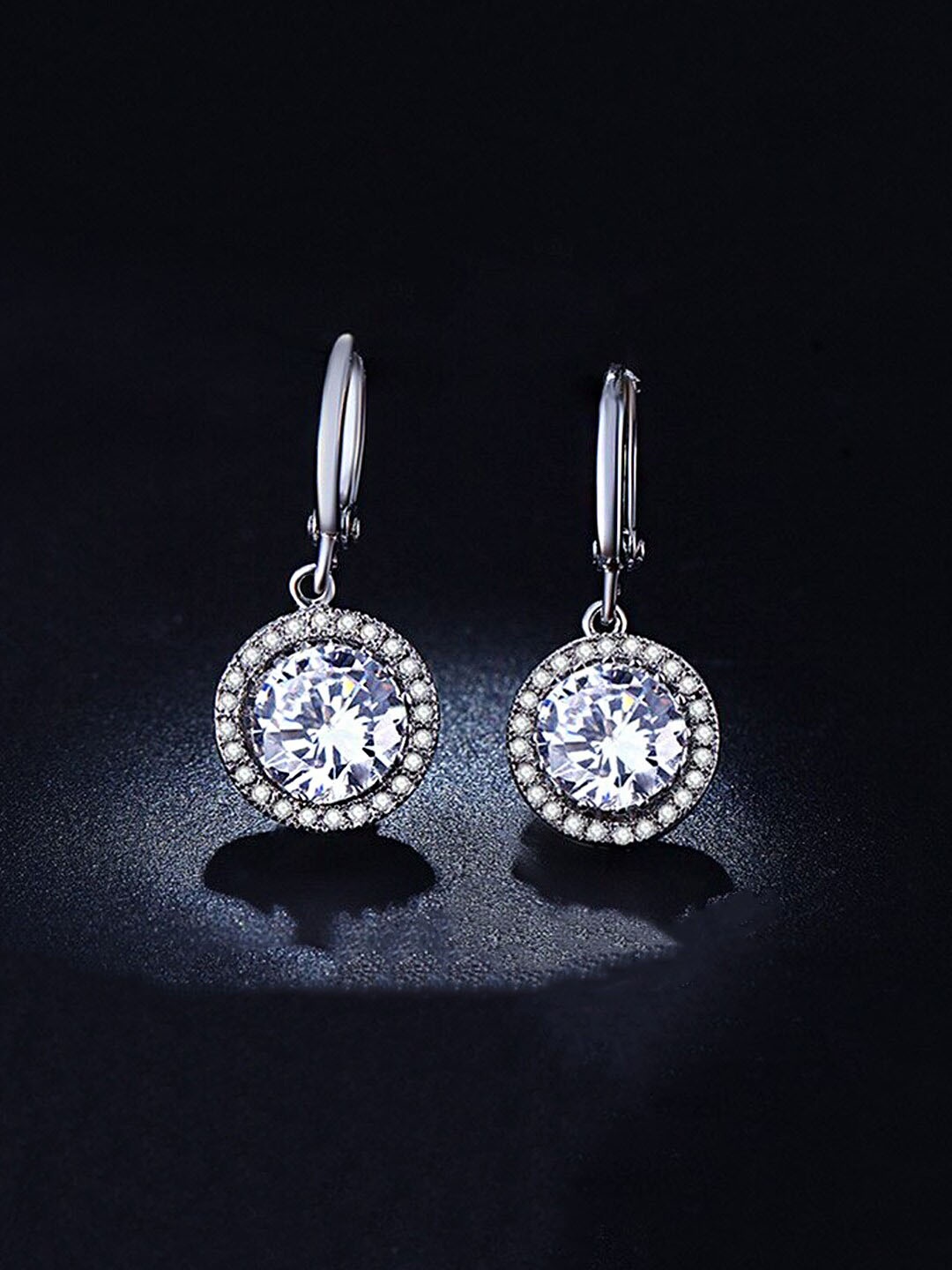 

Yellow Chimes Silver-Toned White Crystal Studded Circular Drop Earrings