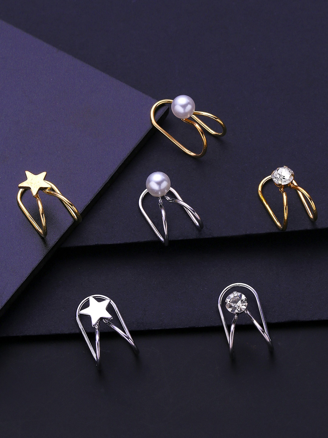 

Yellow Chimes Gold-Toned Contemporary Studs Ear Cuffs