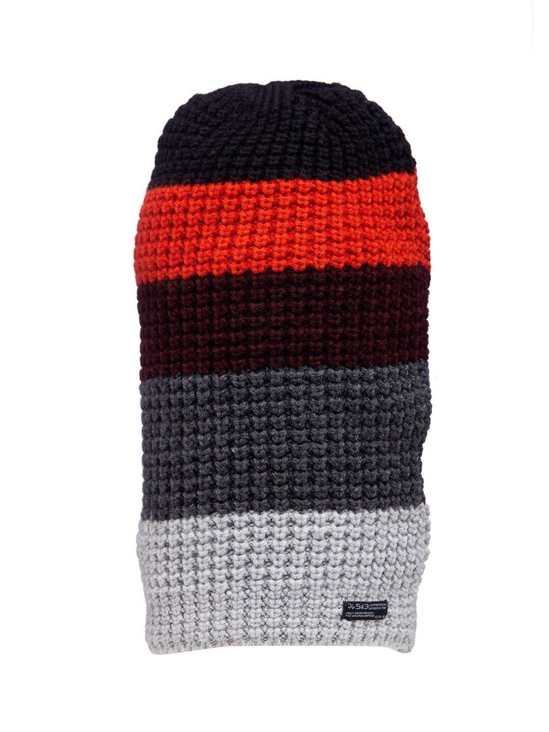 

513 Men Grey & Red Colourblocked Acrylic Beanie