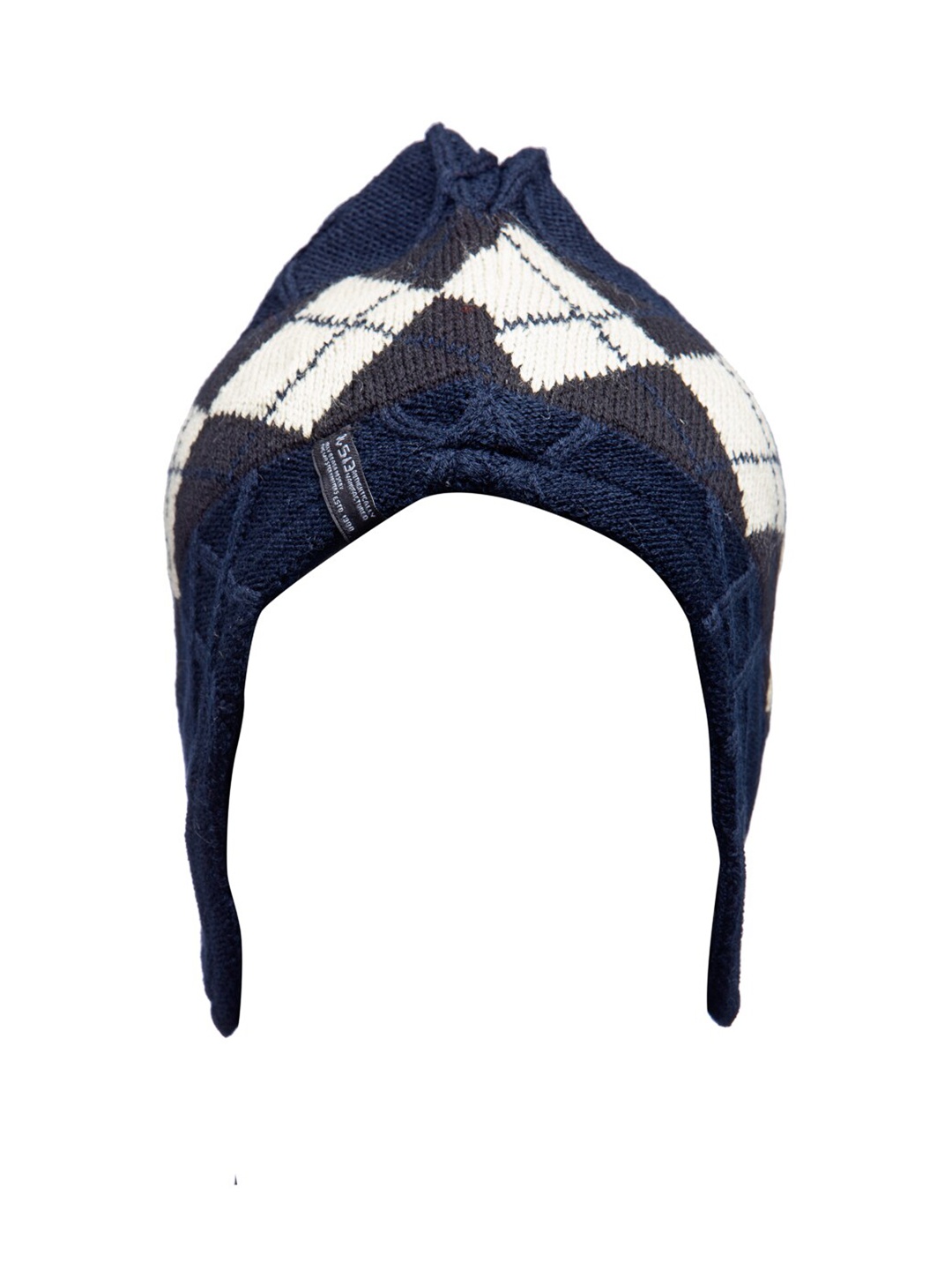 

513 Men Navy Blue & White Colourblocked Beanie