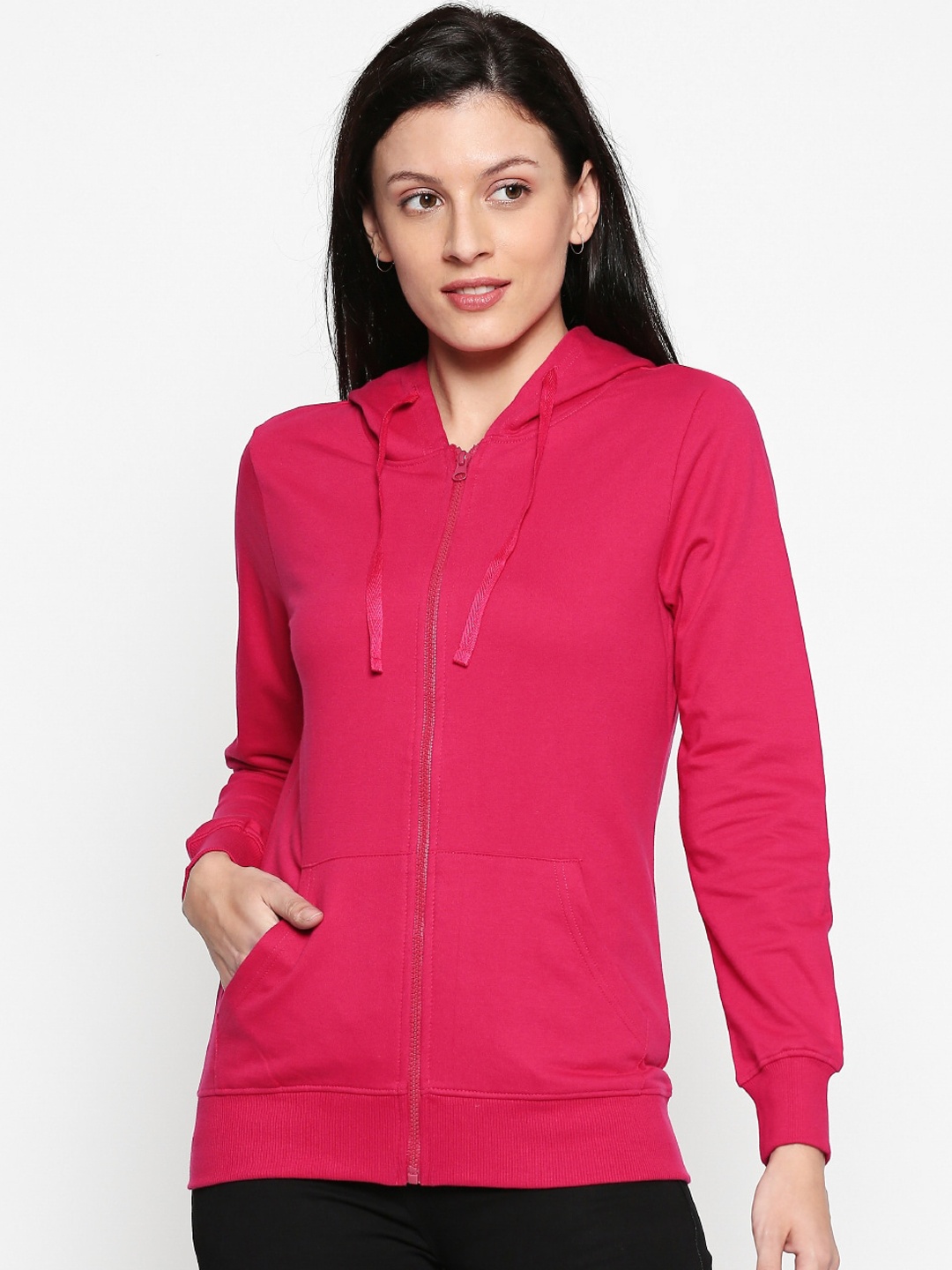 

People Women Maroon Pure Cotton Solid Hooded Front-Open Sweatshirt