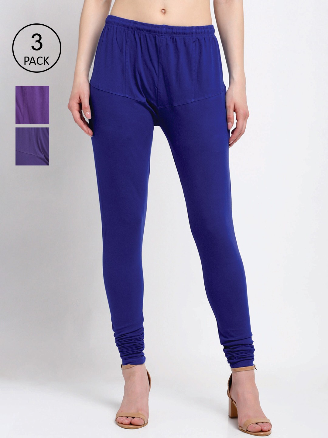 

KLOTTHE Women Pack Of 3 Solid Cotton Churidar-Length Leggings, Violet