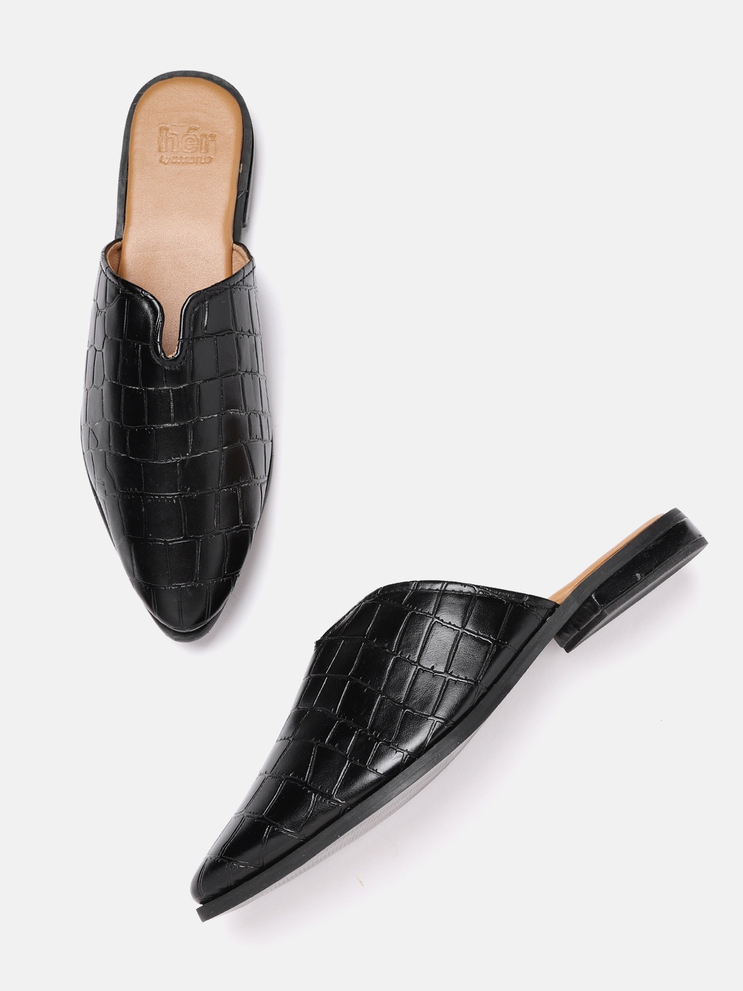 

her by invictus Women Black Croc-Textured Mules