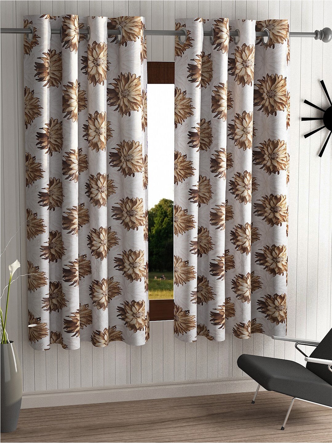 

Home Sizzler White & Beige Set of 2 Floral Window Curtains