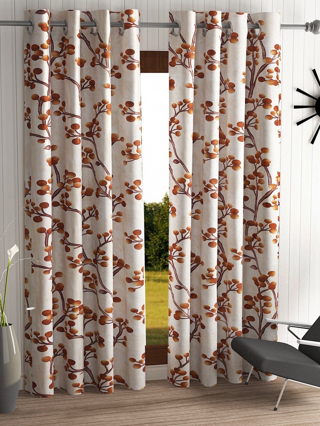 

Home Sizzler White & Brown Set of 2 Floral Long Door Curtain