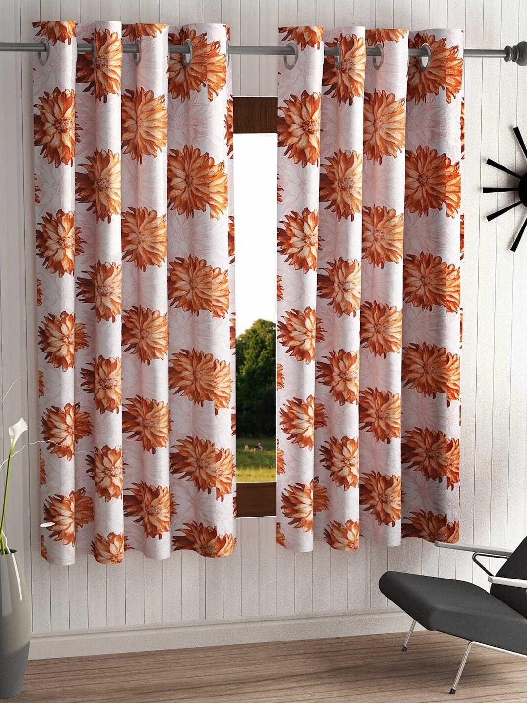 

Home Sizzler Beige & Orange Set of 2 Floral Window Curtains