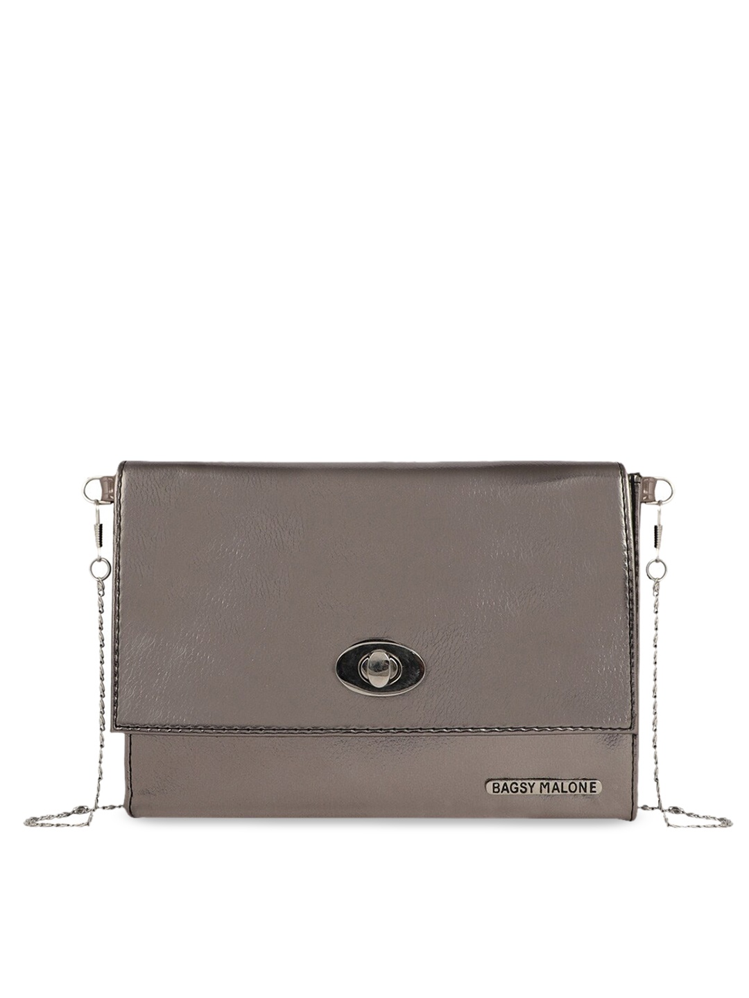 

Bagsy Malone Gunmetal-Toned Embellished PU Structured Sling Bag, Metallic