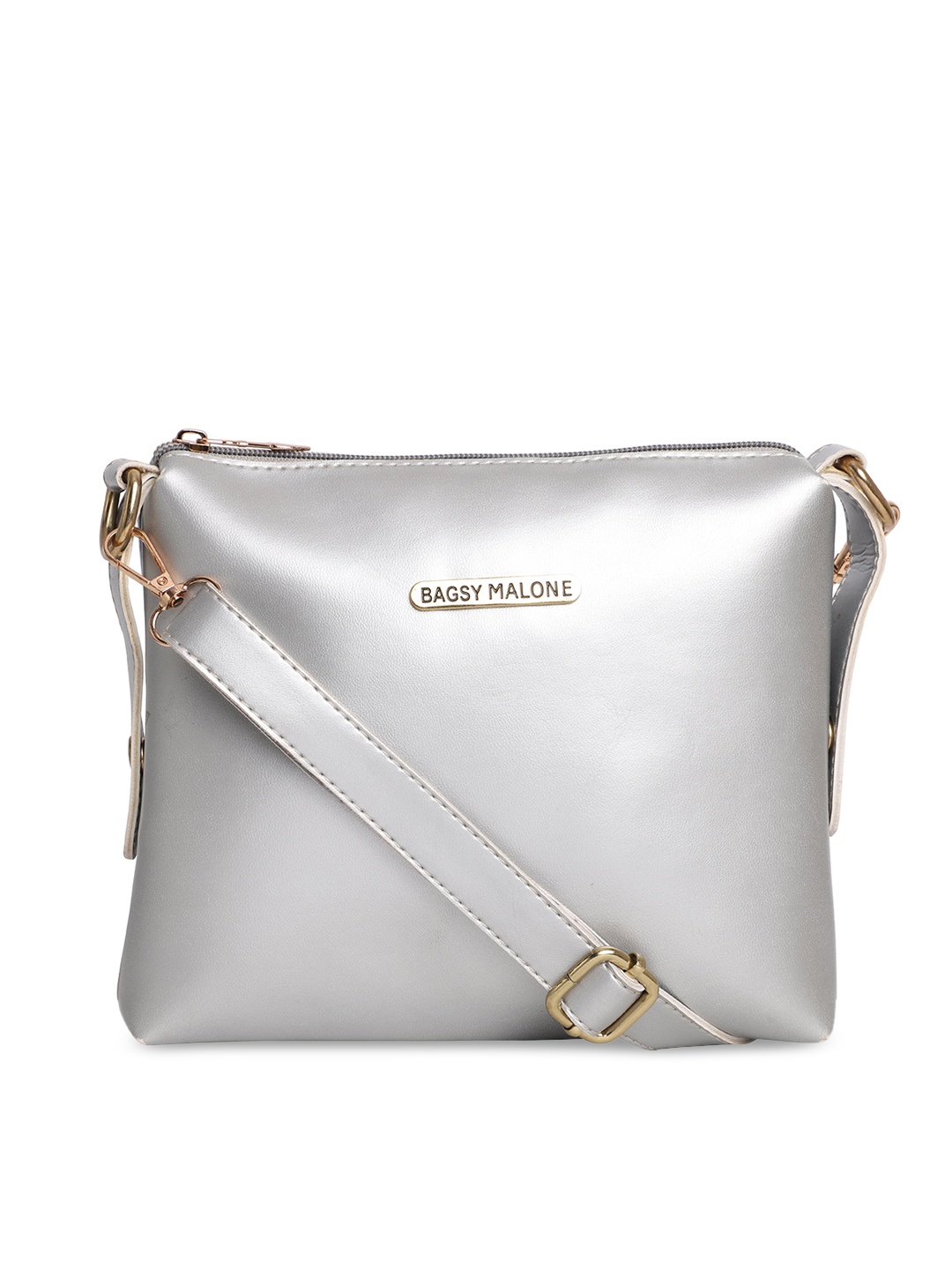 

Bagsy Malone Silver-Toned PU Structured Sling Bag