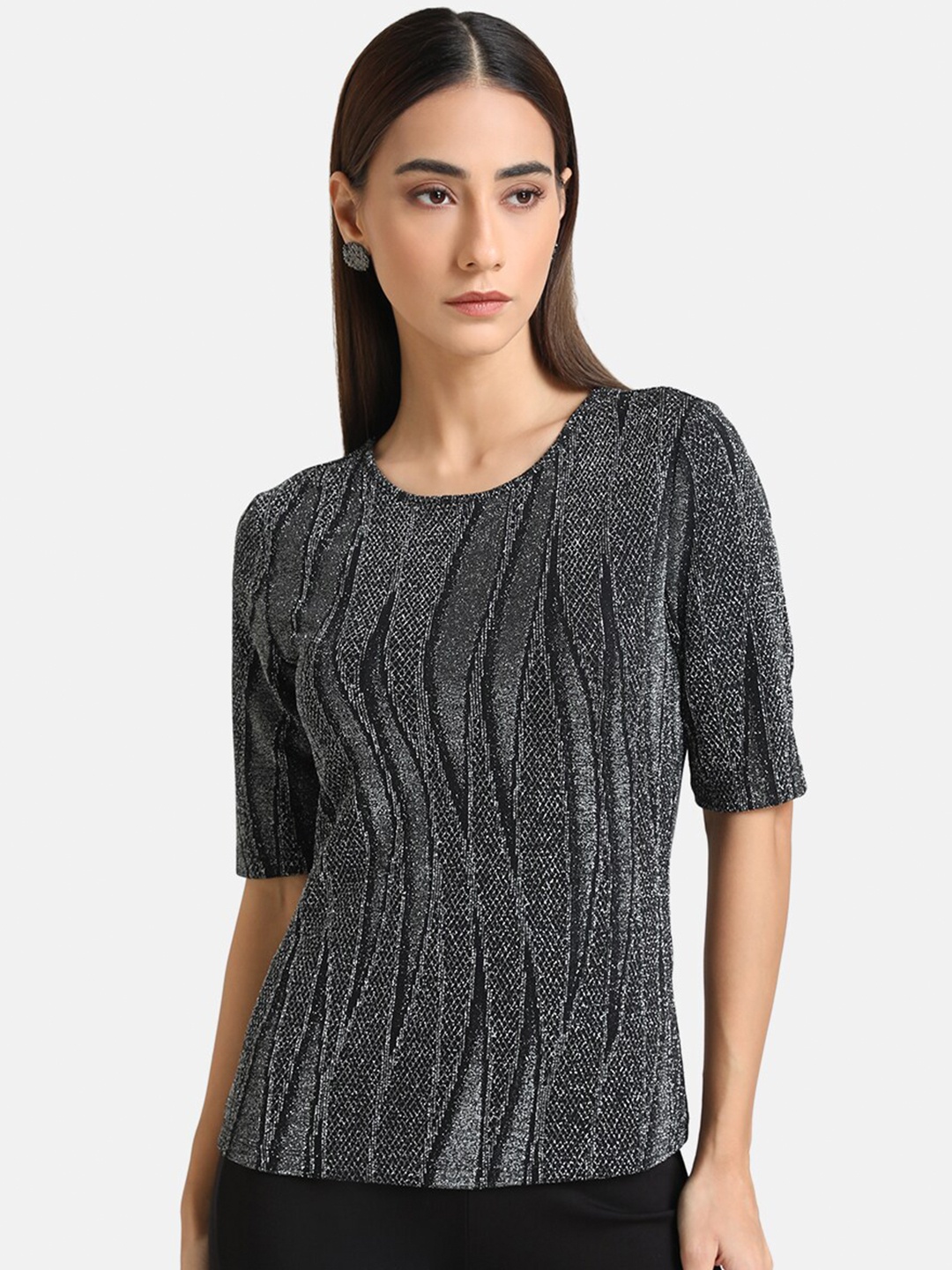 

Kazo Black Self Designed Regular Top