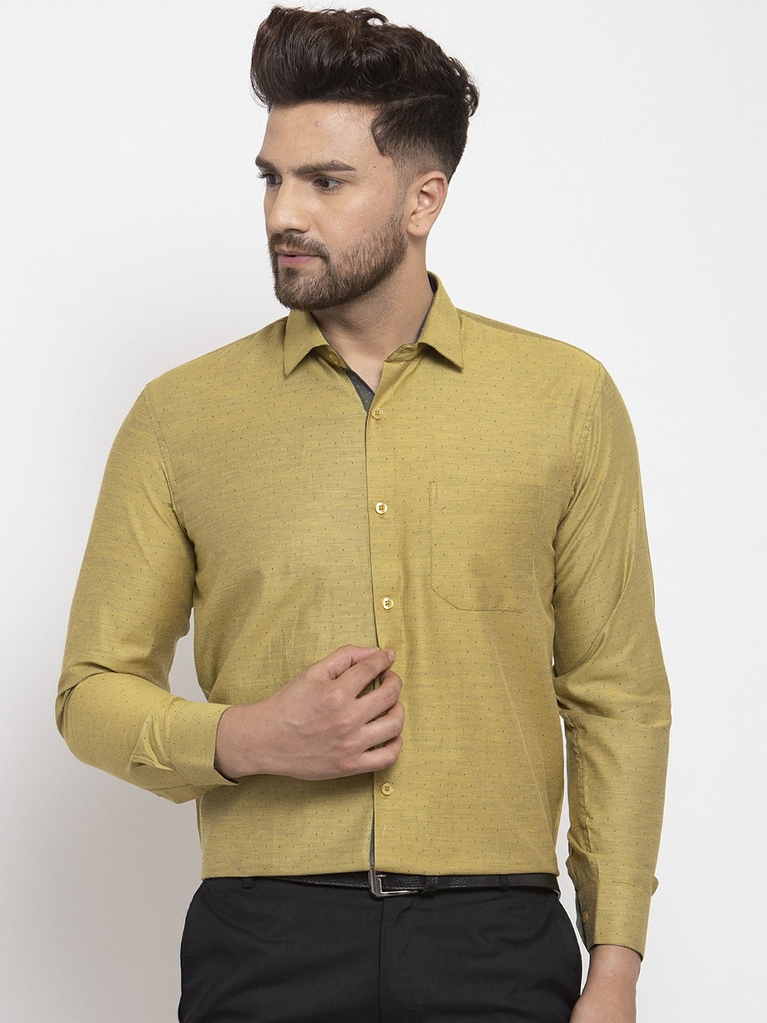 

JAINISH Men Olive Green Smart Opaque Formal Shirt