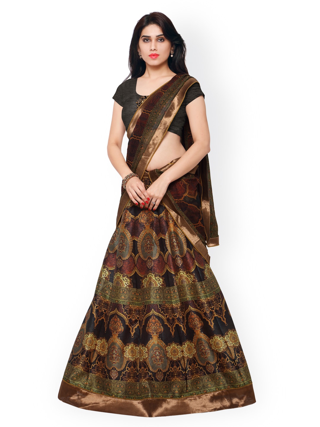

Saree mall Multicoloured Printed Semi-Stitched Lehenga Choli with Dupatta, Multi