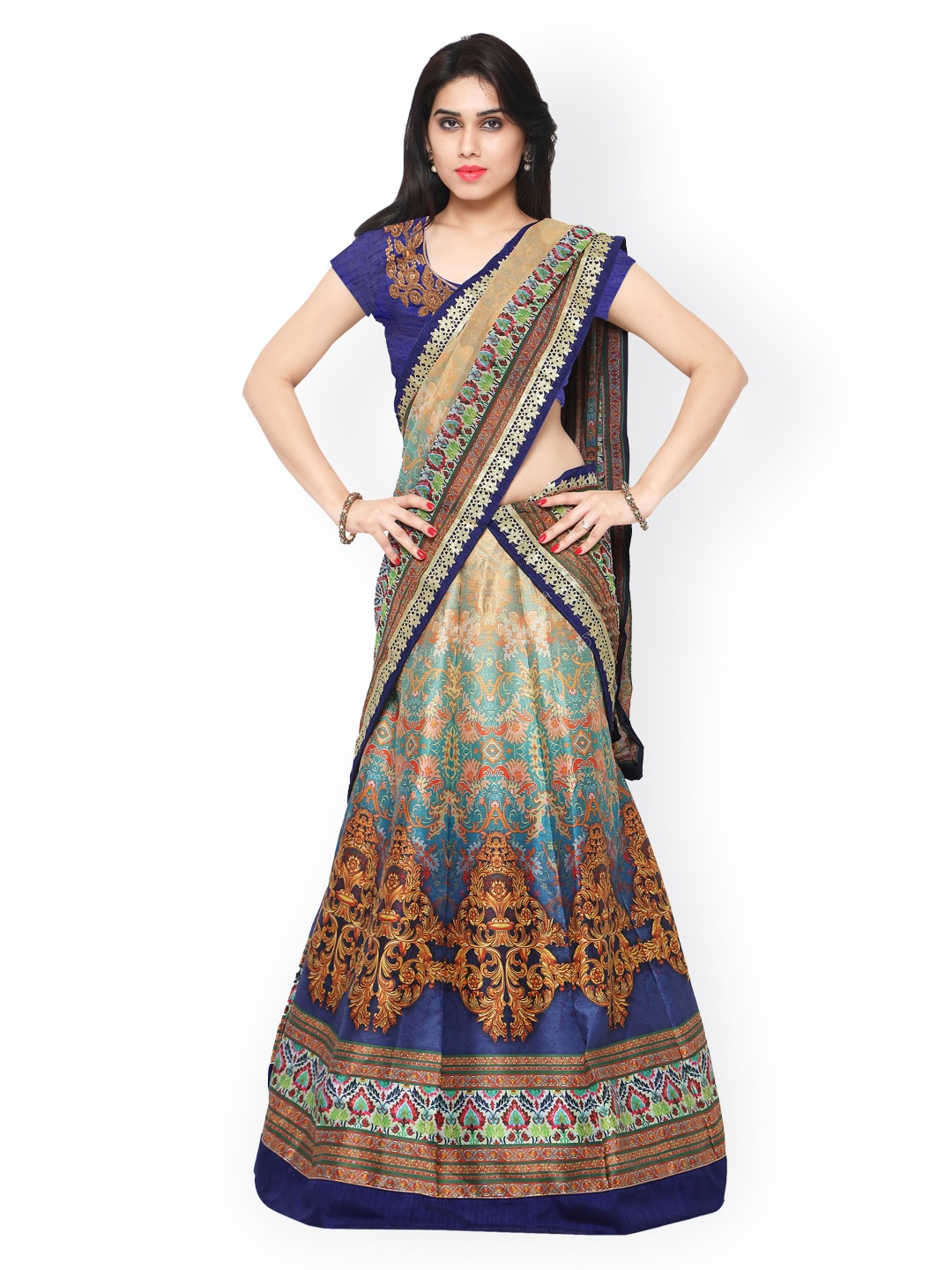 

Saree mall Multicoloured Printed Semi-Stitched Lehenga Choli with Dupatta, Multi