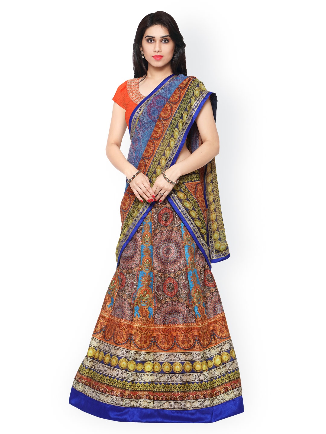

Saree mall Multicoloured Printed Semi-Stitched Lehenga Choli with Dupatta, Multi