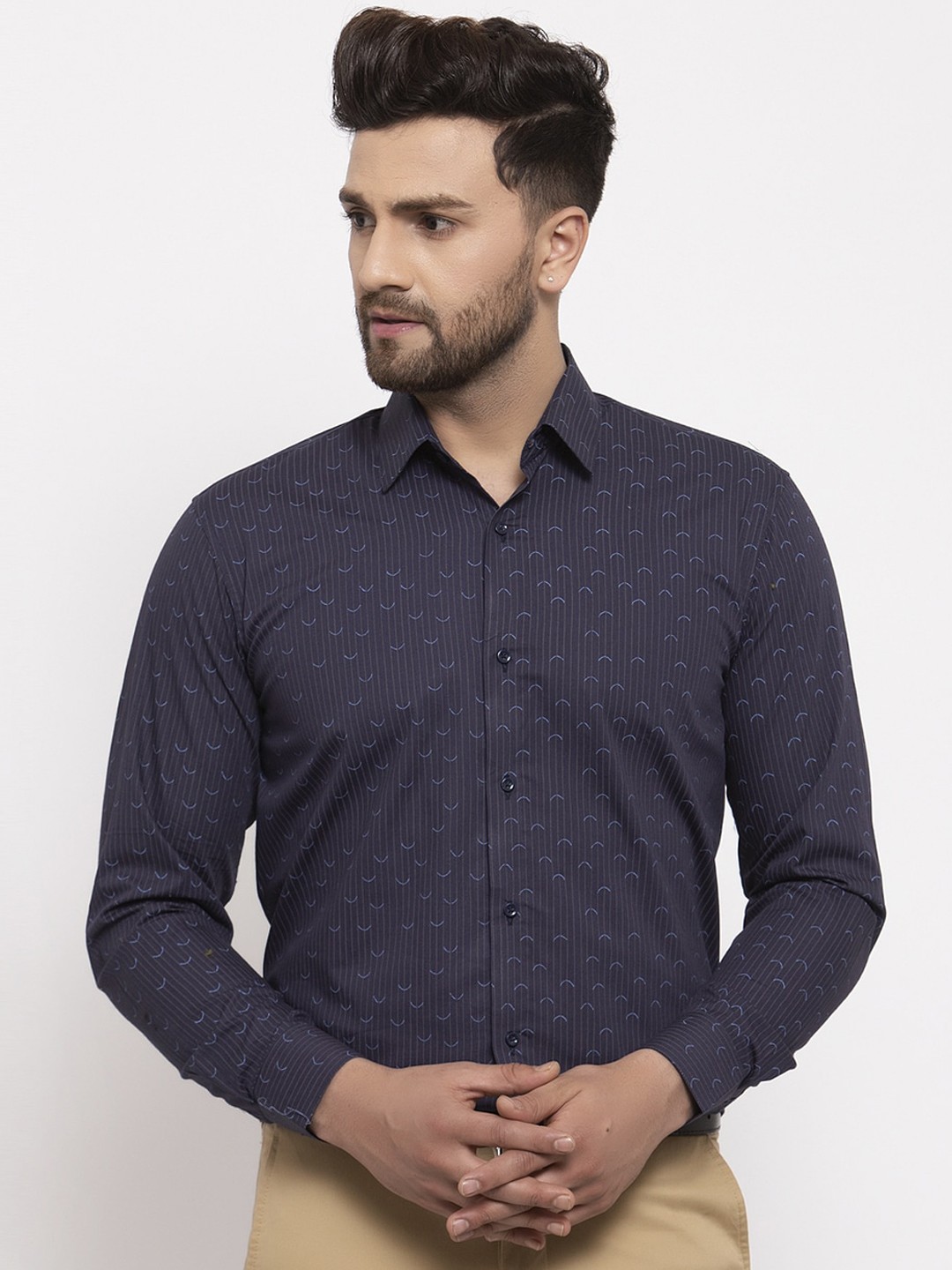 

JAINISH Men Navy Blue Smart Opaque Printed Formal Shirt