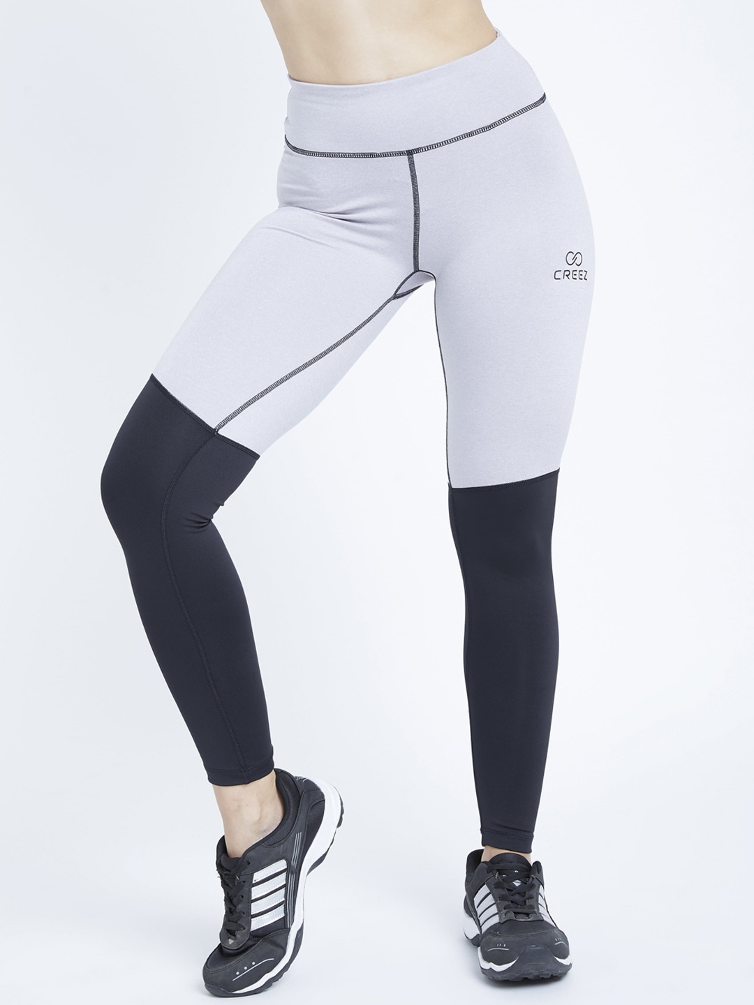 

CREEZ Women Grey & Black Colourblocked Skinny Fit Rapid Dry Training Or Gym Tights