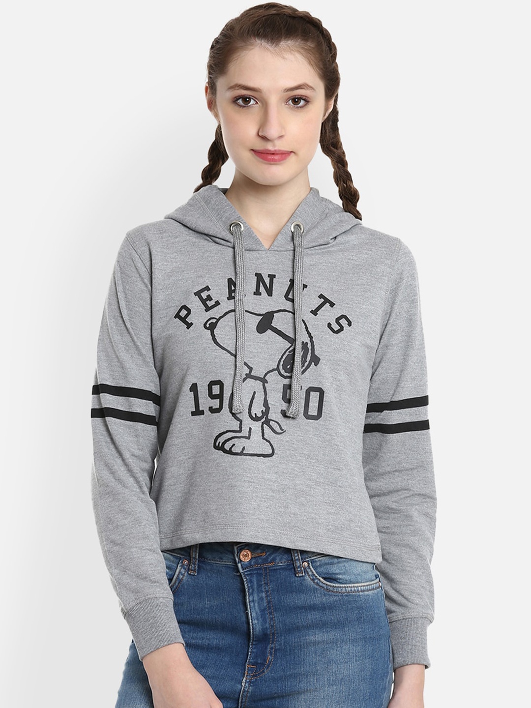 

Free Authority Women Grey Peanuts Printed Hooded Sweatshirt