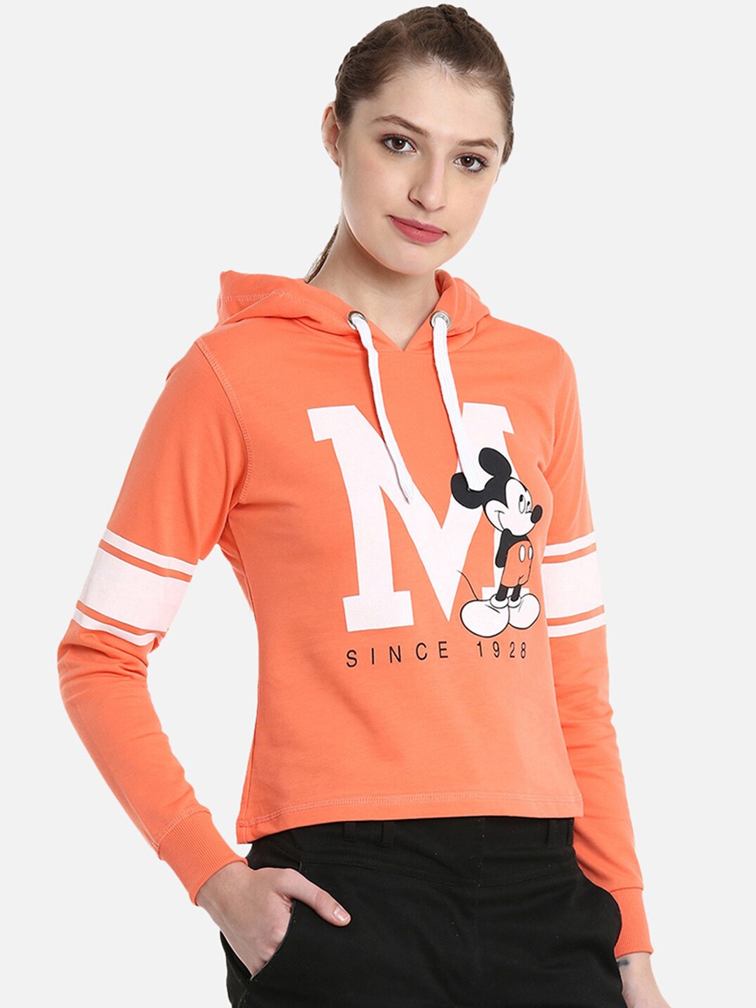 

Free Authority Women Orange Mickey Mouse Printed Hooded Sweatshirt