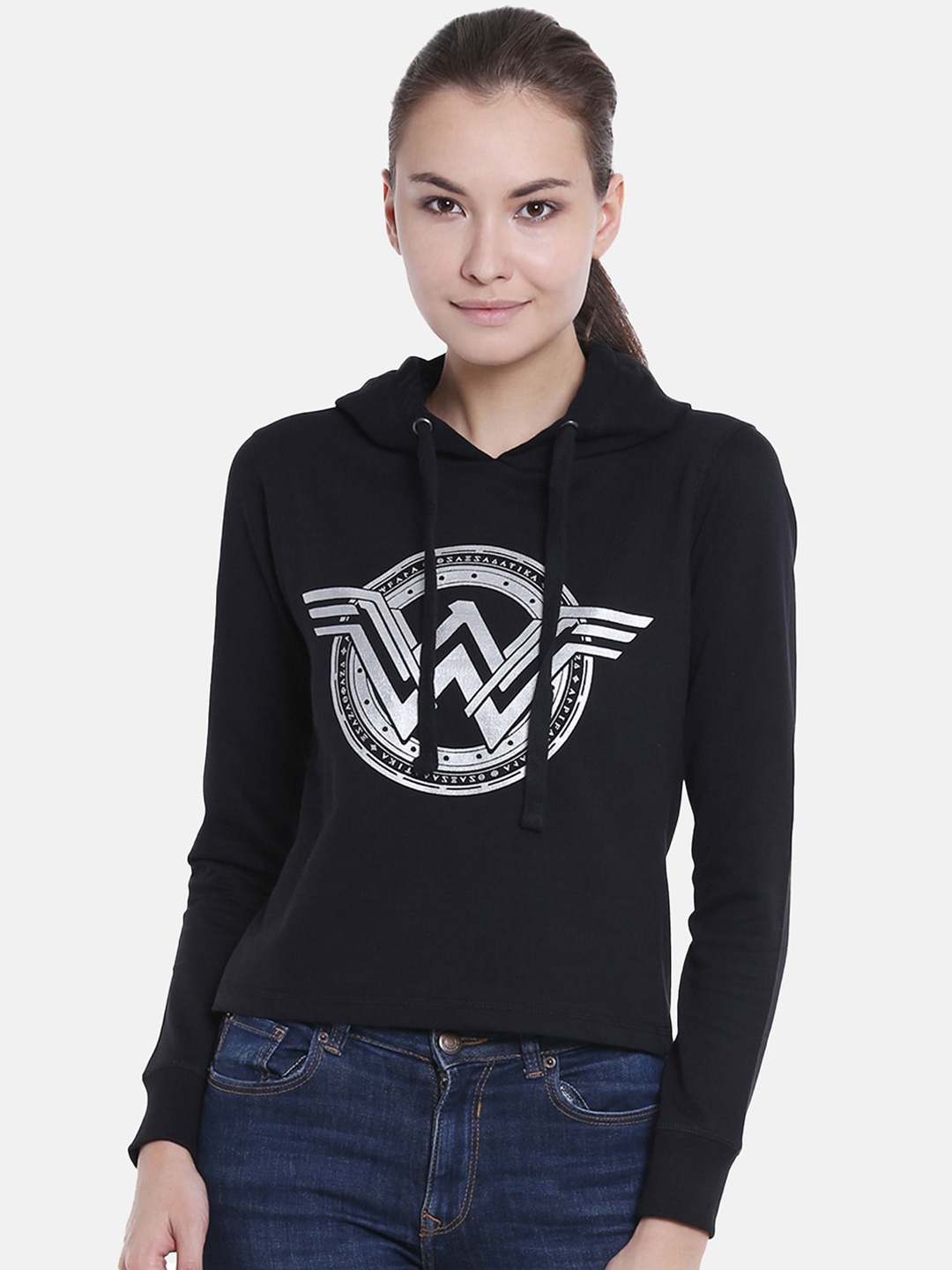 

Free Authority Women Black Wonder Woman Printed Hooded Sweatshirt