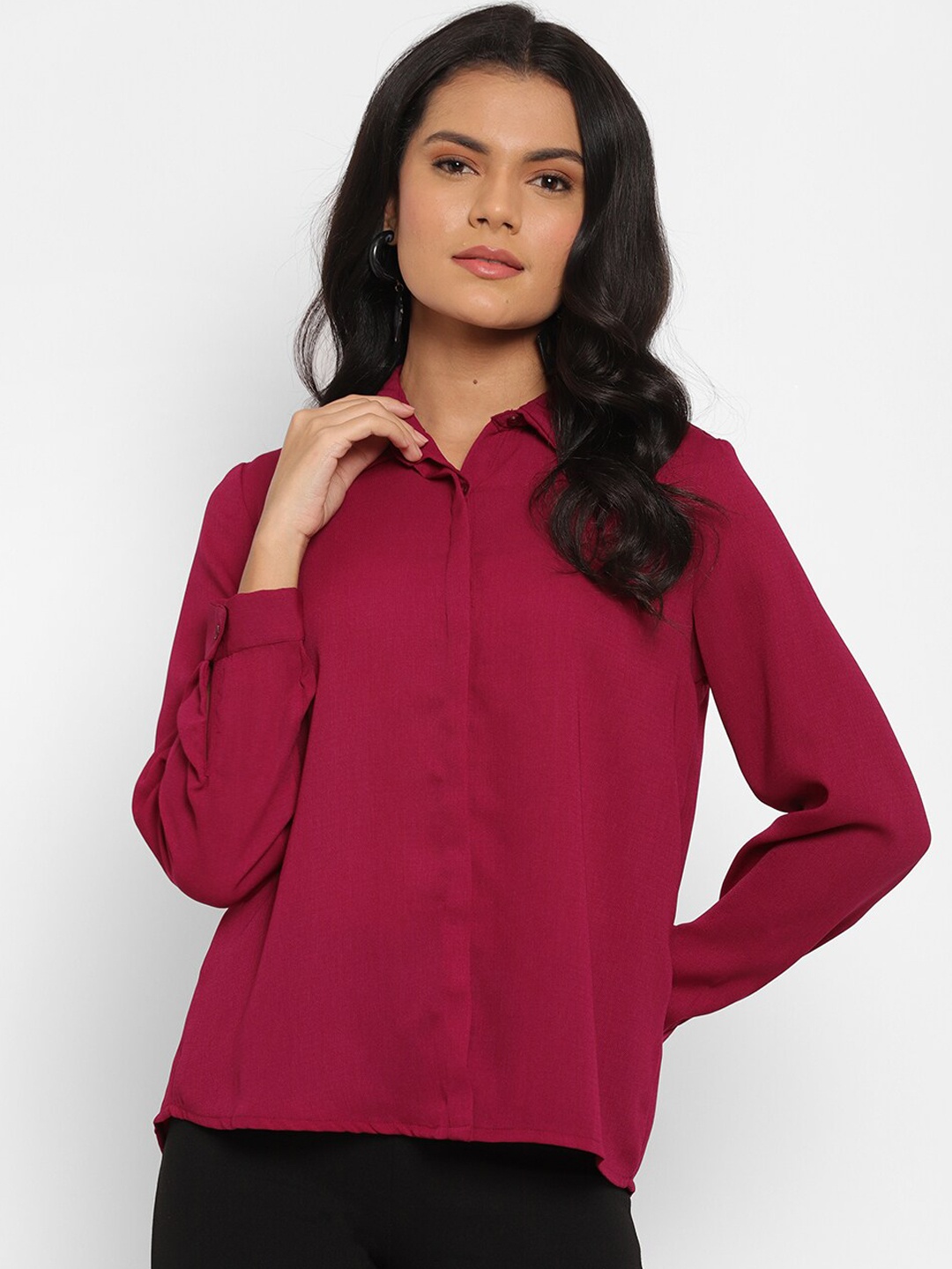 

HOUSE OF KKARMA Women Burgundy Solid Casual Shirt