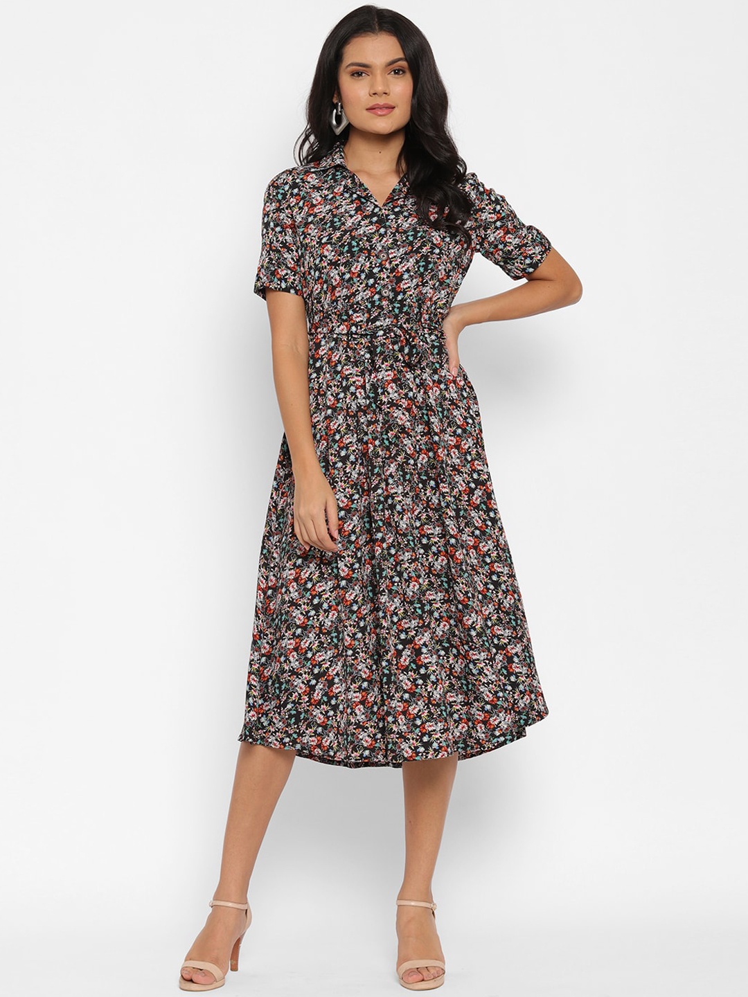 

HOUSE OF KKARMA Black Floral Georgette Midi Dress