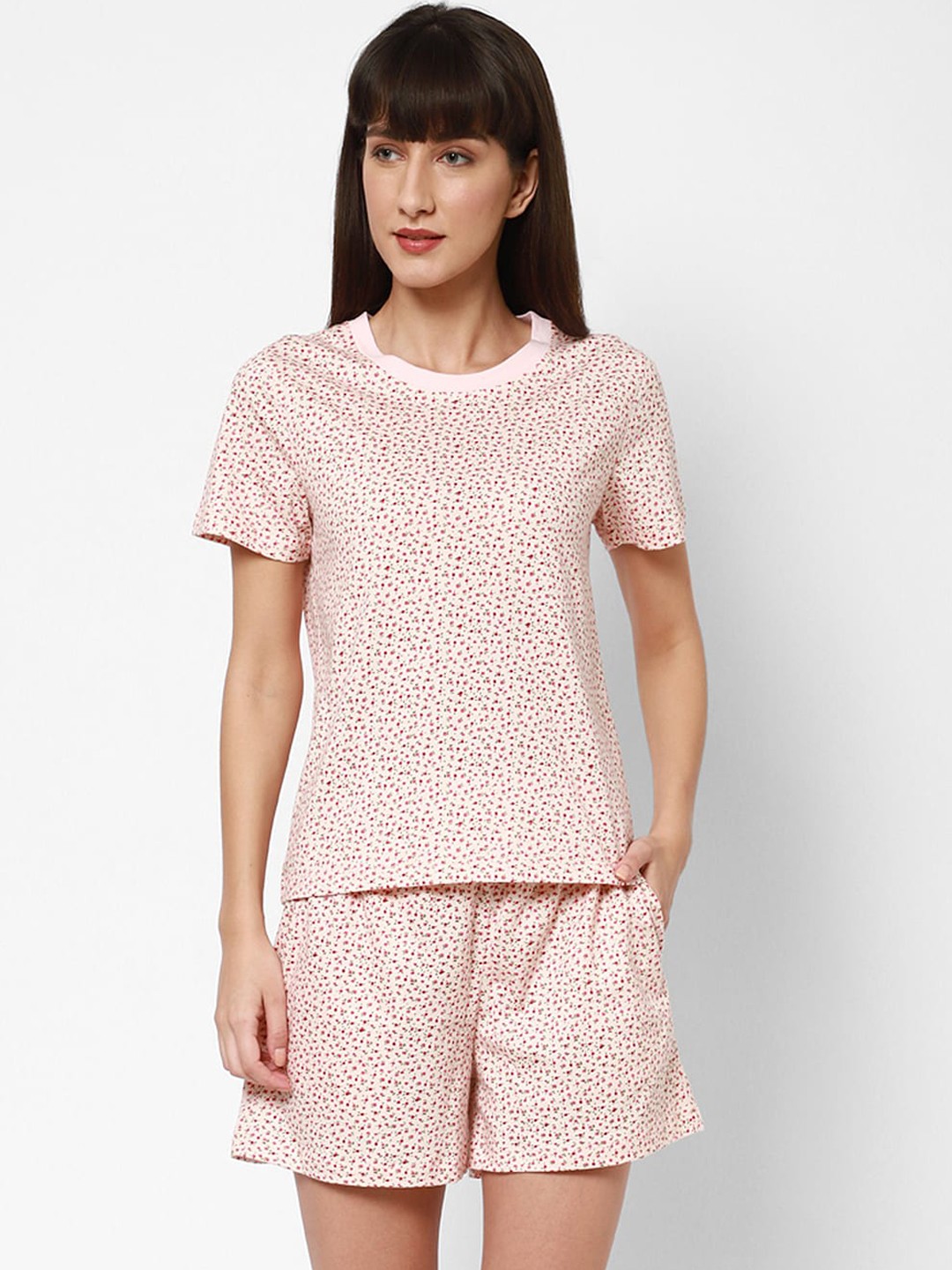 

HOUSE OF KKARMA Women Peach-Coloured Pure Cotton Floral Printed Night Suit