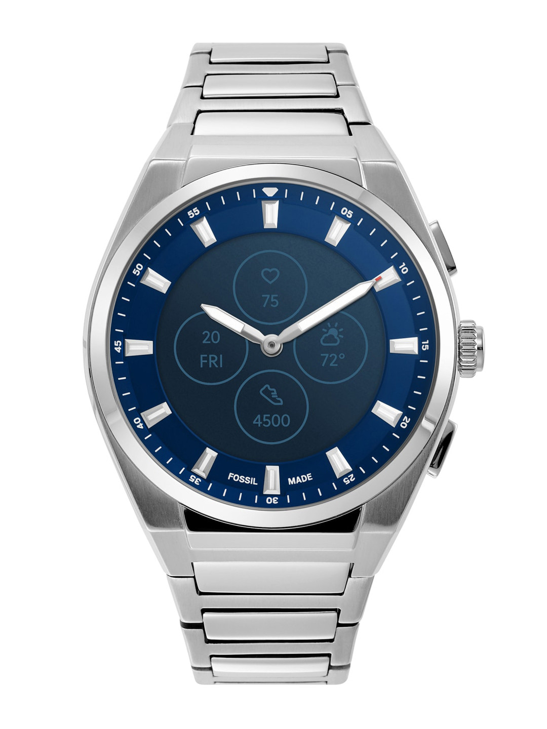 

Fossil Men Silver-Toned & Blue Everett Hybrid HR Smart Watch FTW7053