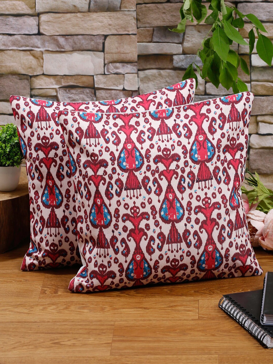 

Alina decor Red & Blue Set of 2 Ethnic Motifs Square Cushion Covers
