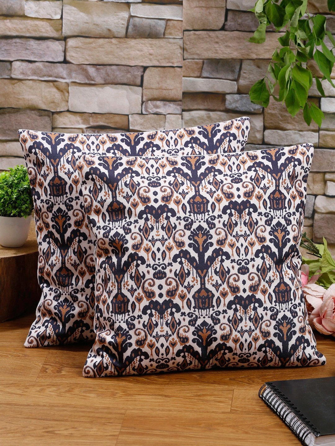 Alina decor Blue & Brown Set of 2 Ethnic Motifs Square Cushion Covers