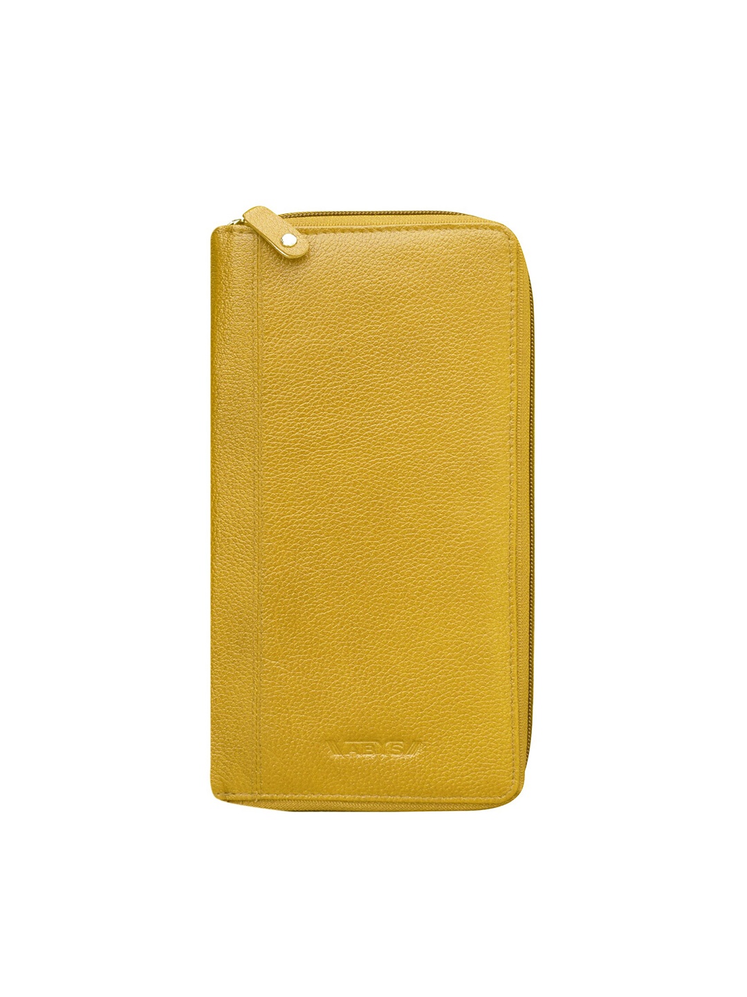 

ABYS Unisex Yellow Leather Zip Around Wallet with Passport Holder