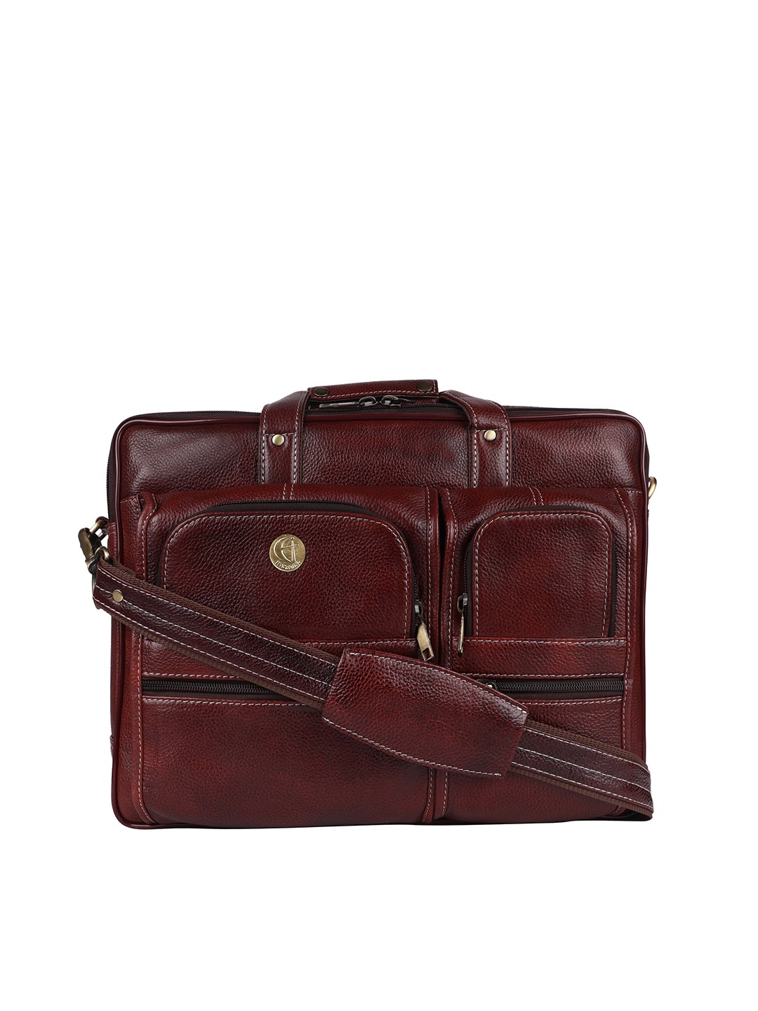 

HiLEDER Unisex Brown Textured Leather 15 inch Laptop Bag