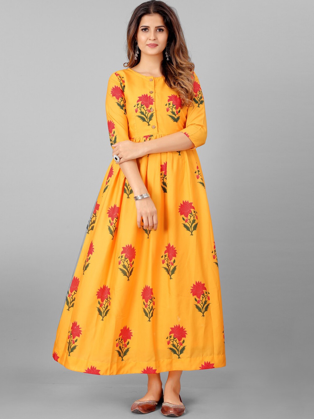 

SHOPGARB Yellow Floral Ethnic Maxi Ethnic Dress