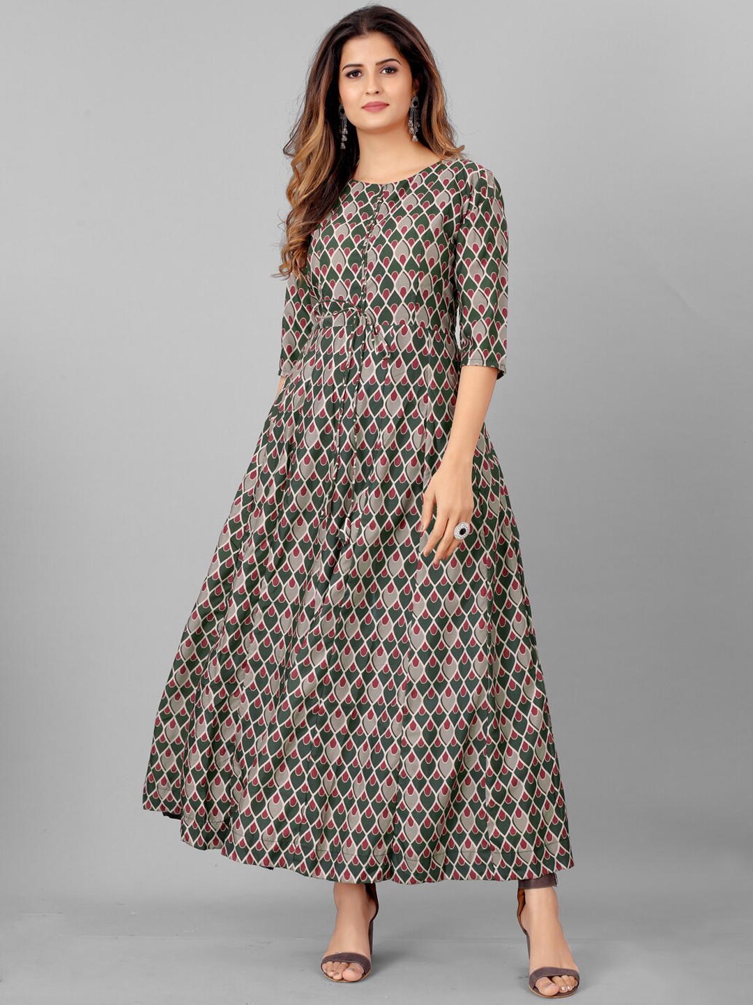 

SHOPGARB Black & Green Ethnic Motifs Ethnic Maxi Ethnic Dress