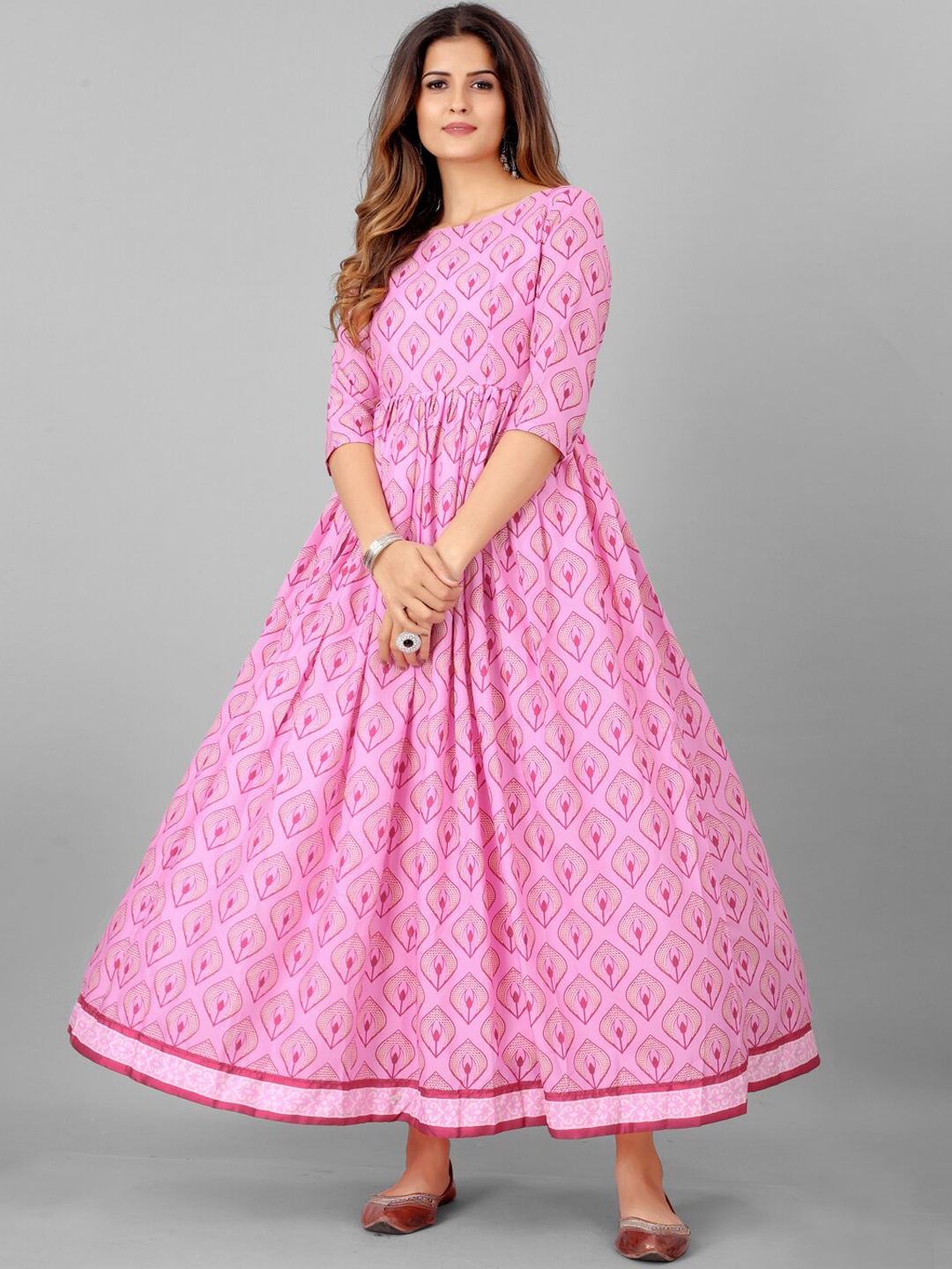 

SHOPGARB Pink Floral Ethnic Maxi Ethnic Dress