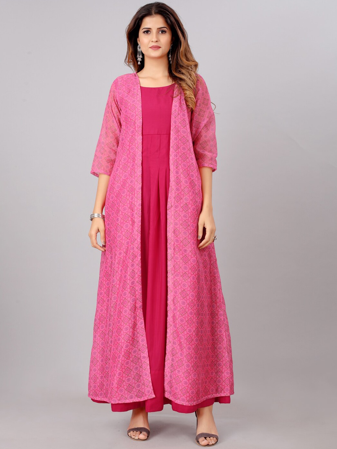 

SHOPGARB Pink Floral Ethnic Maxi Ethnic Dress